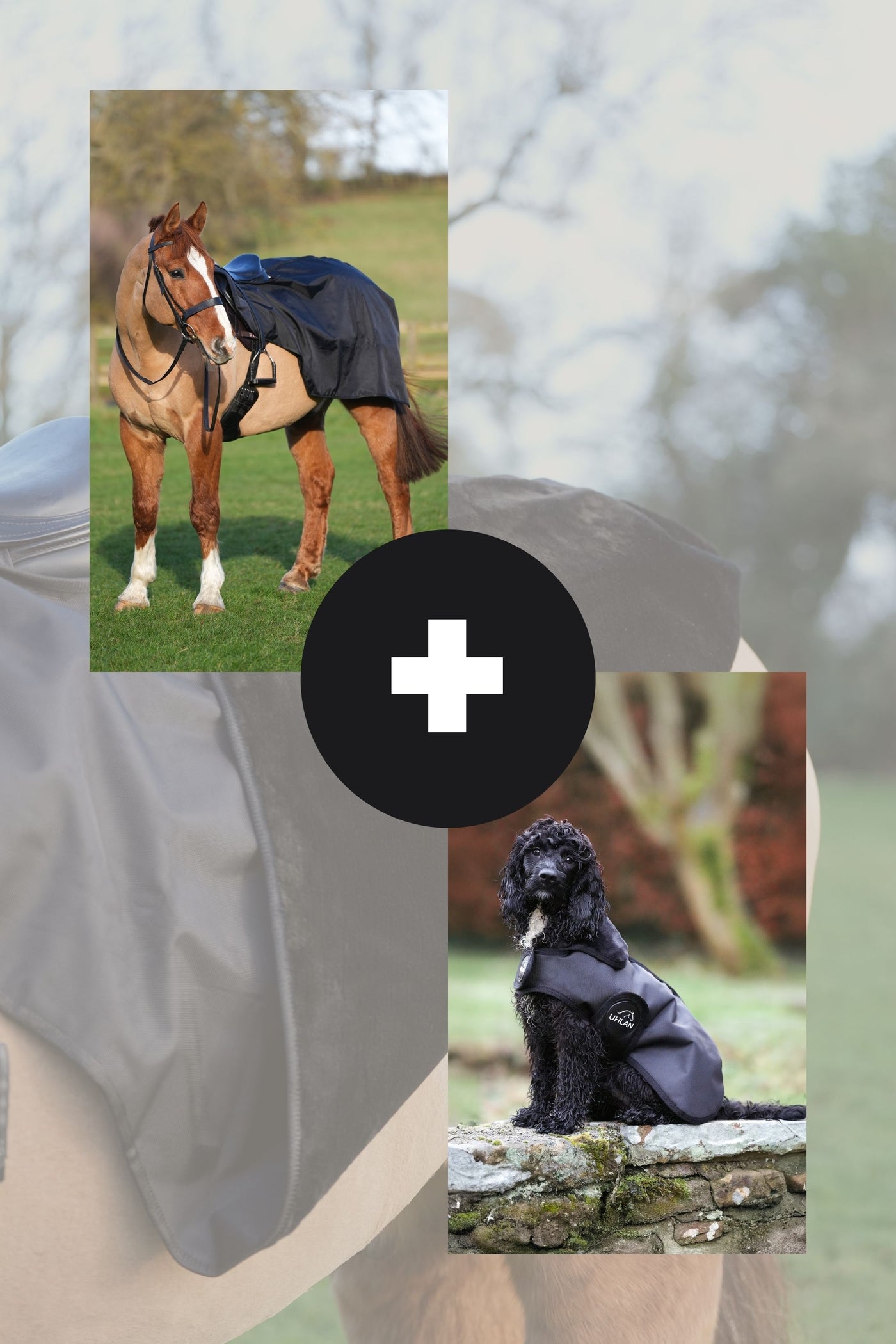 Black Matching Horse And Dog Waterproof Rug