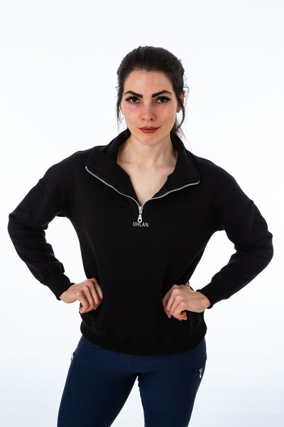 Unisex Black Half Zip Sweatshirt