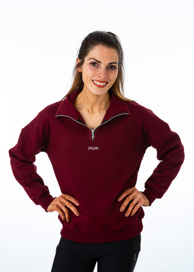 Unisex Burgundy Half Zip Sweatshirt