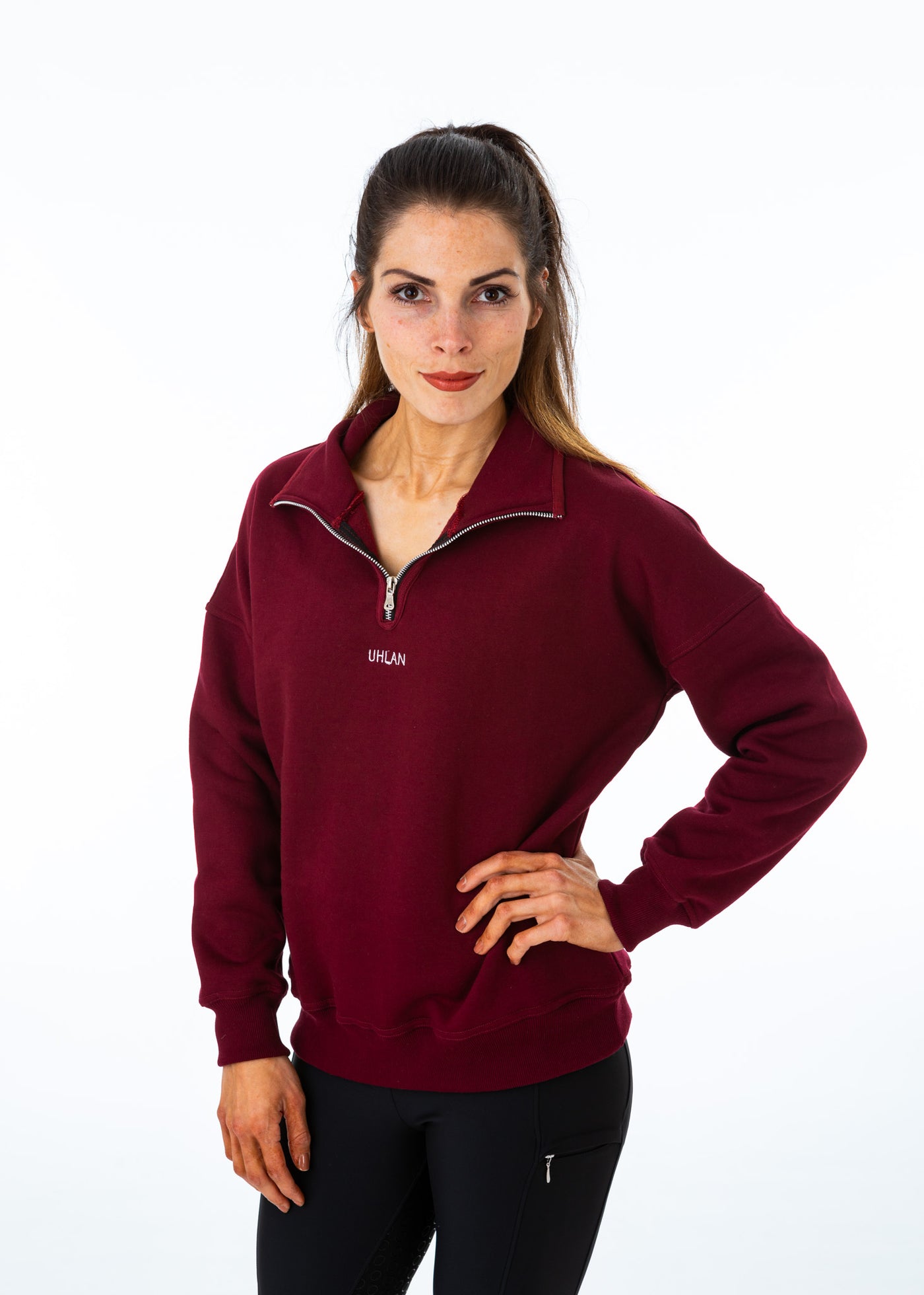 Unisex Burgundy Half Zip Sweatshirt