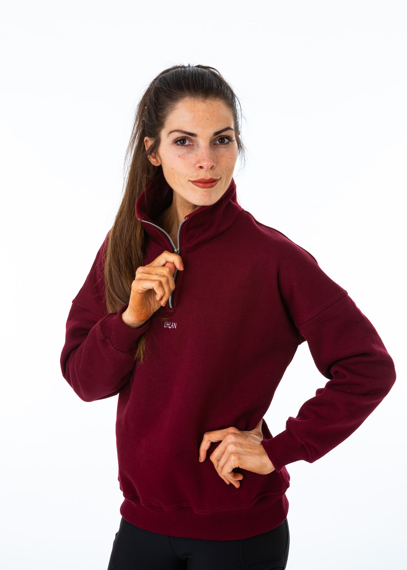 Unisex Burgundy Half Zip Sweatshirt