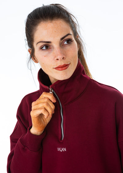 Unisex Burgundy Half Zip Sweatshirt