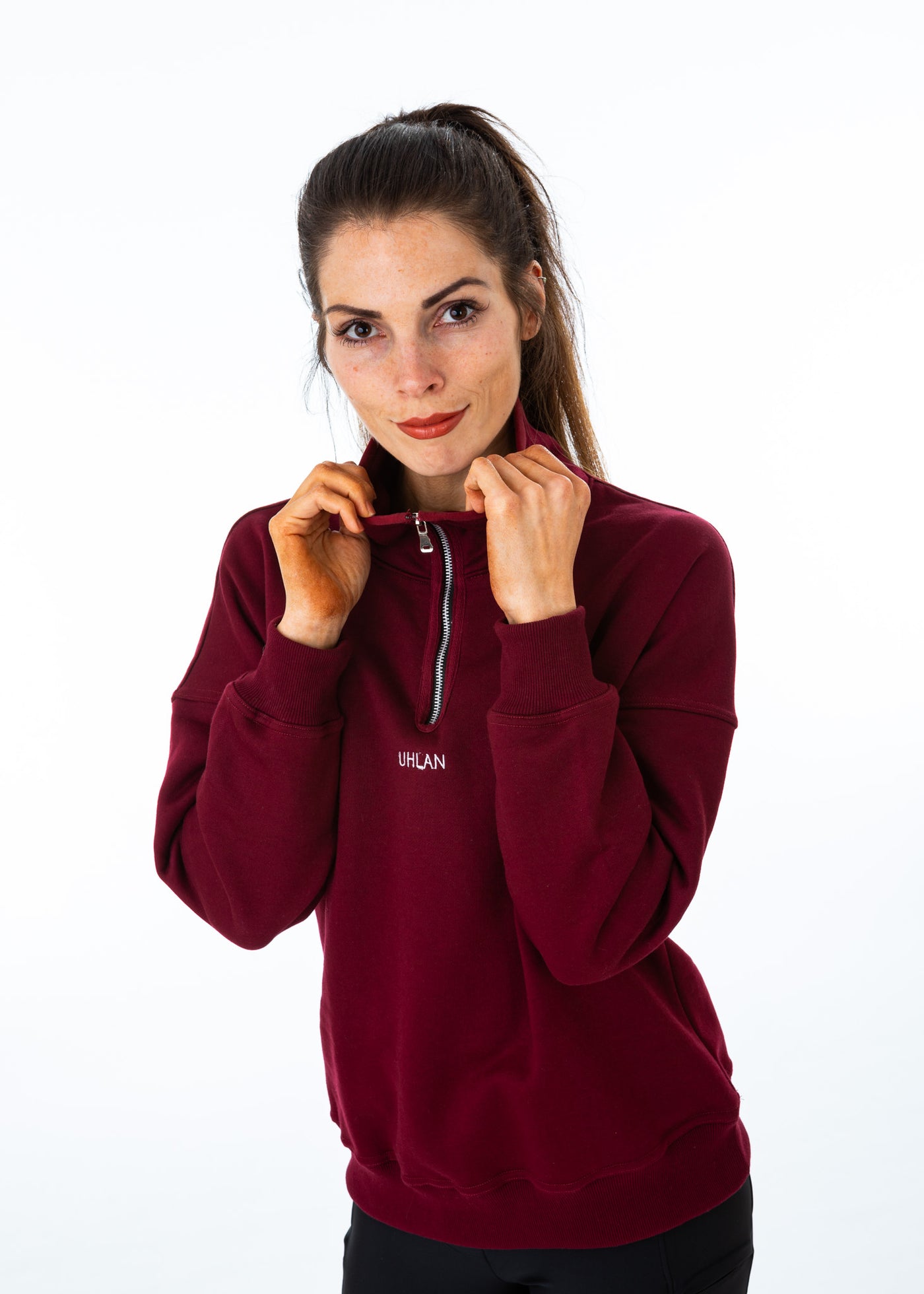 Unisex Burgundy Half Zip Sweatshirt