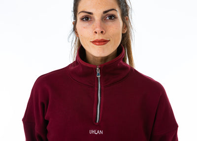 Unisex Burgundy Half Zip Sweatshirt