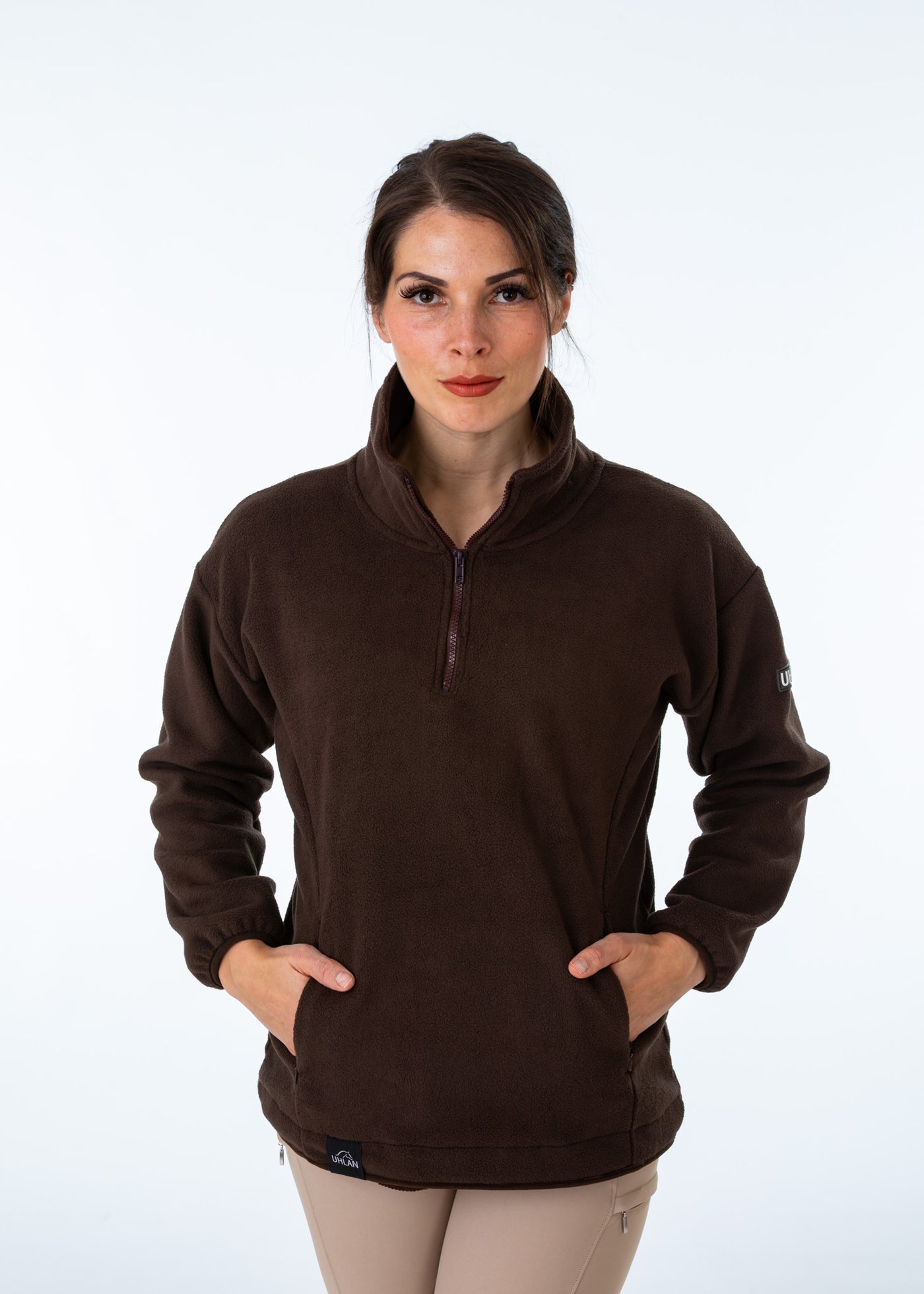Unisex Brown Fleece Half Zip Sweatshirt