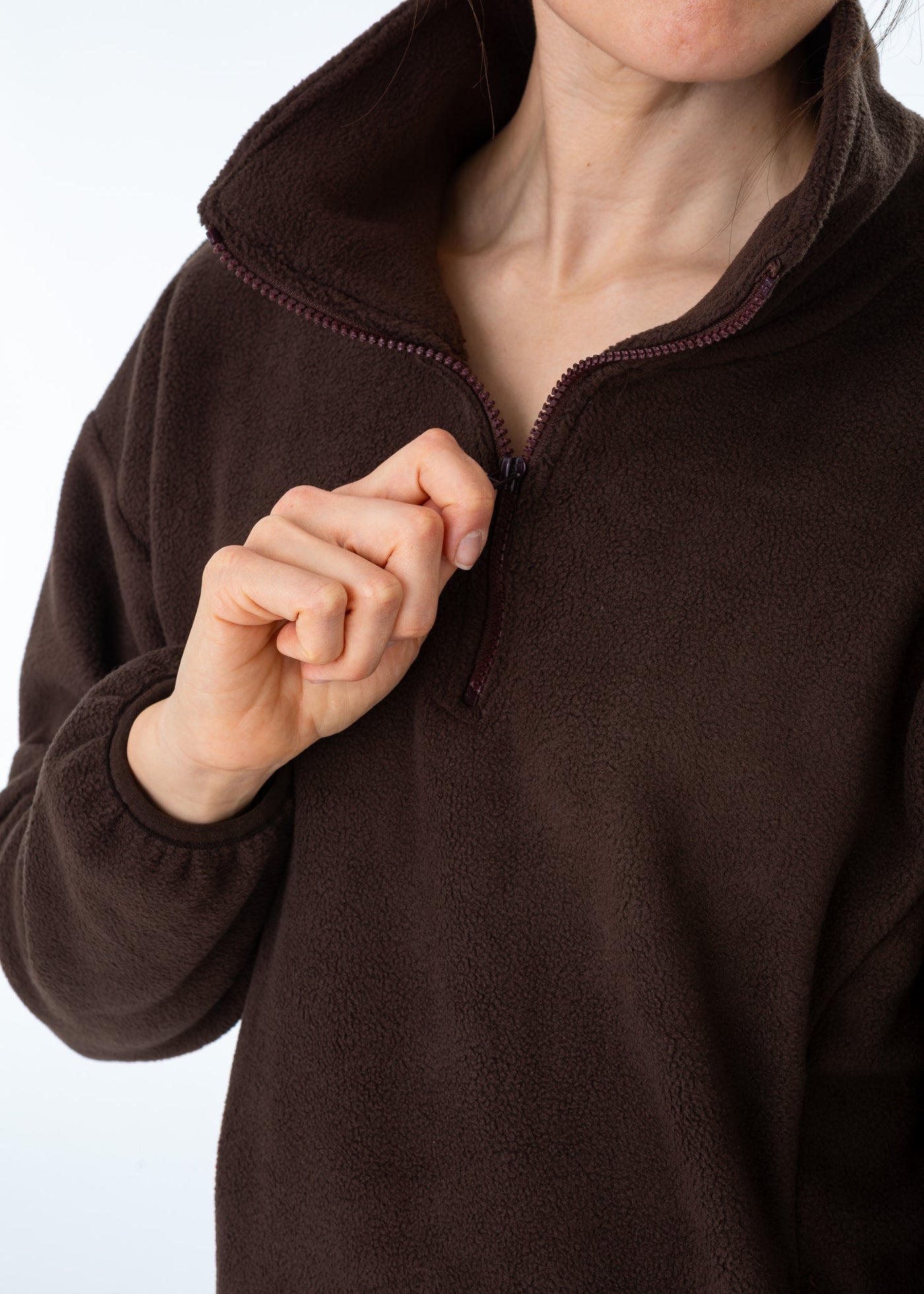 Unisex Brown Fleece Half Zip Sweatshirt