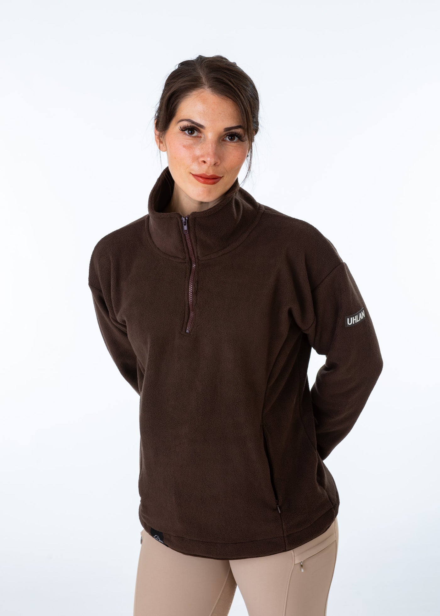 Unisex Brown Fleece Half Zip Sweatshirt