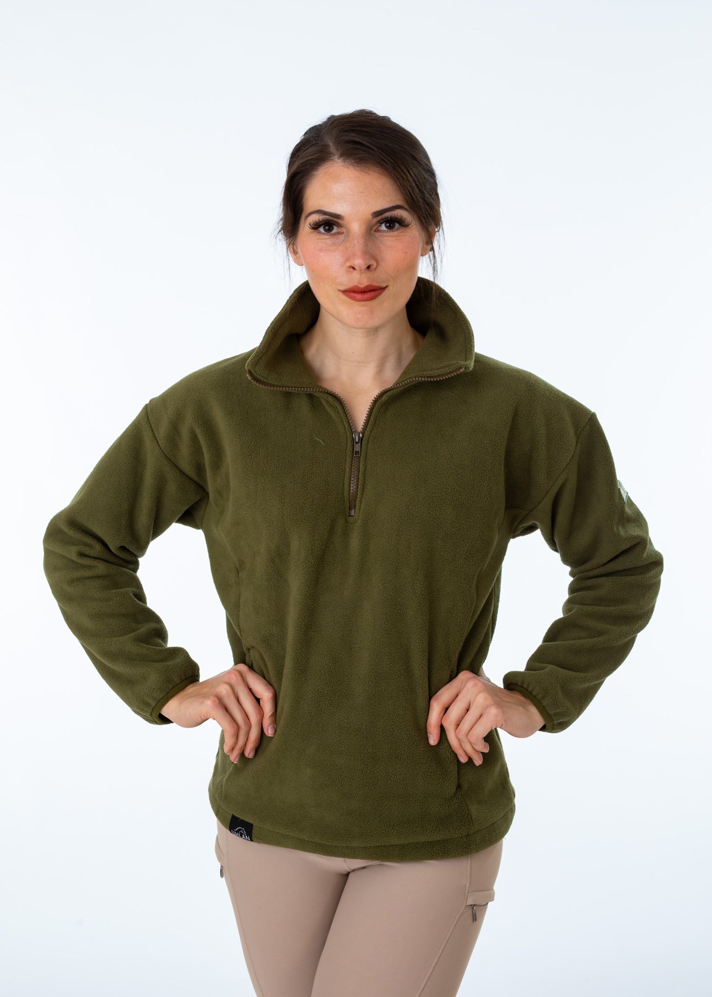 WORN ONCE IN PHOTOSHOOT Olive Green Unisex Half  Zip Fleece Sweatshirt - SMALL
