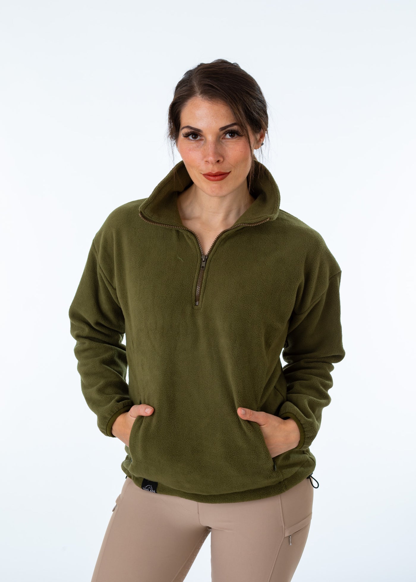 WORN ONCE IN PHOTOSHOOT Olive Green Unisex Half  Zip Fleece Sweatshirt - SMALL