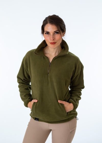 WORN ONCE IN PHOTOSHOOT Olive Green Unisex Half  Zip Fleece Sweatshirt - SMALL
