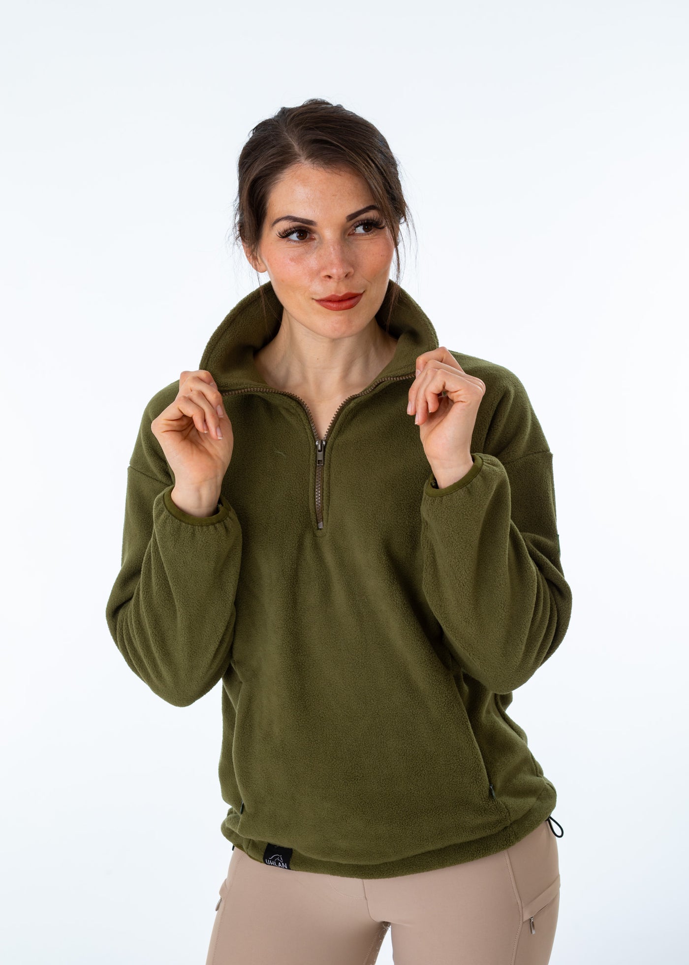 WORN ONCE IN PHOTOSHOOT Olive Green Unisex Half  Zip Fleece Sweatshirt - SMALL