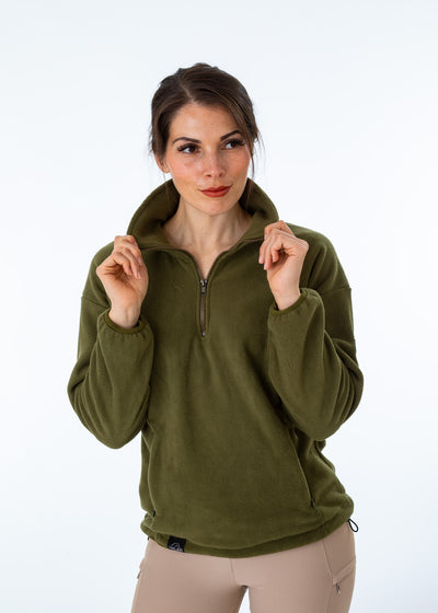 WORN ONCE IN PHOTOSHOOT Olive Green Unisex Half  Zip Fleece Sweatshirt - SMALL