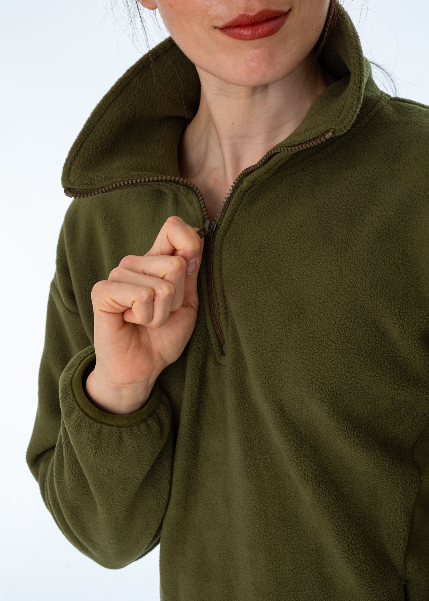 WORN ONCE IN PHOTOSHOOT Olive Green Unisex Half  Zip Fleece Sweatshirt - SMALL