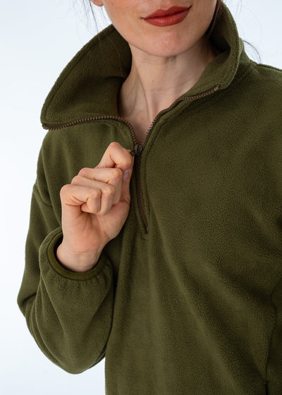 WORN ONCE IN PHOTOSHOOT Olive Green Unisex Half  Zip Fleece Sweatshirt - SMALL