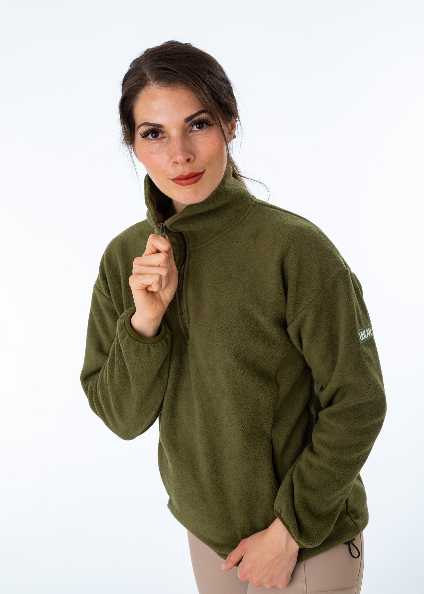 WORN ONCE IN PHOTOSHOOT Olive Green Unisex Half  Zip Fleece Sweatshirt - SMALL