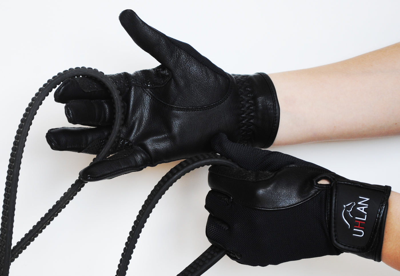 Unisex Black Leather Grip Riding Gloves